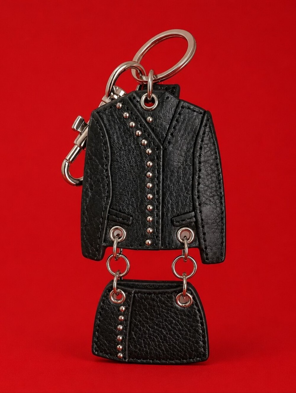 VERSUS VERSACE Studded Leather Biker Jacket & Mini Skirt Keychain Bag Charm